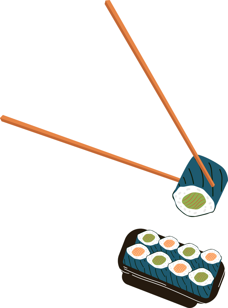 Chopsticks Lifting Sushi Roll Over Tray Transparent Background