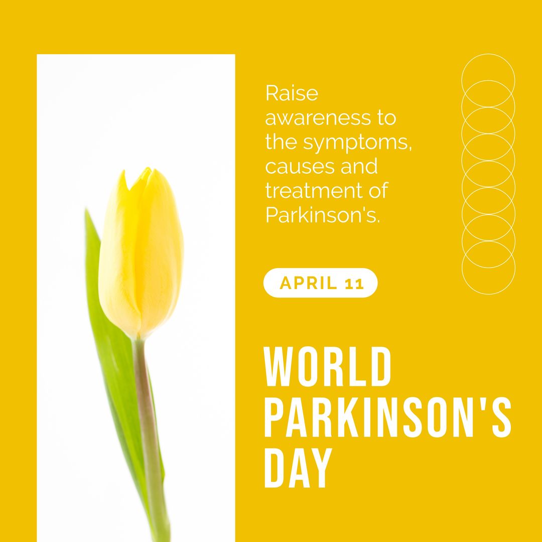 World Parkinson's Day Awareness Campaign with Yellow Tulip on Yellow Background - Download Free Stock Templates Pikwizard.com