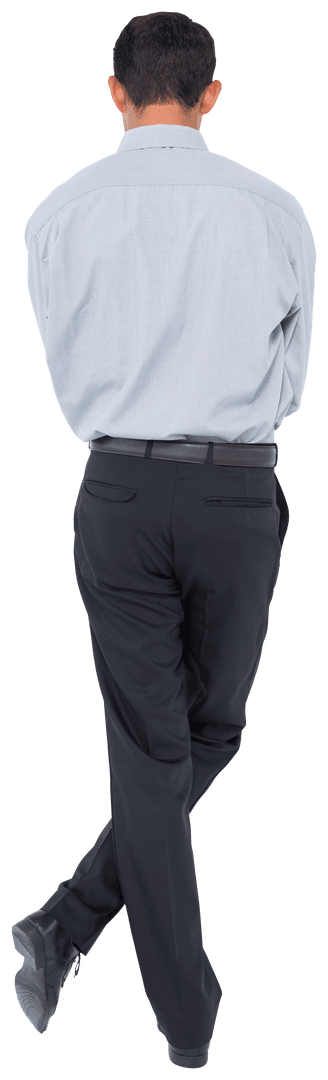 Back View of Caucasian Businessman Standing on Transparent Background