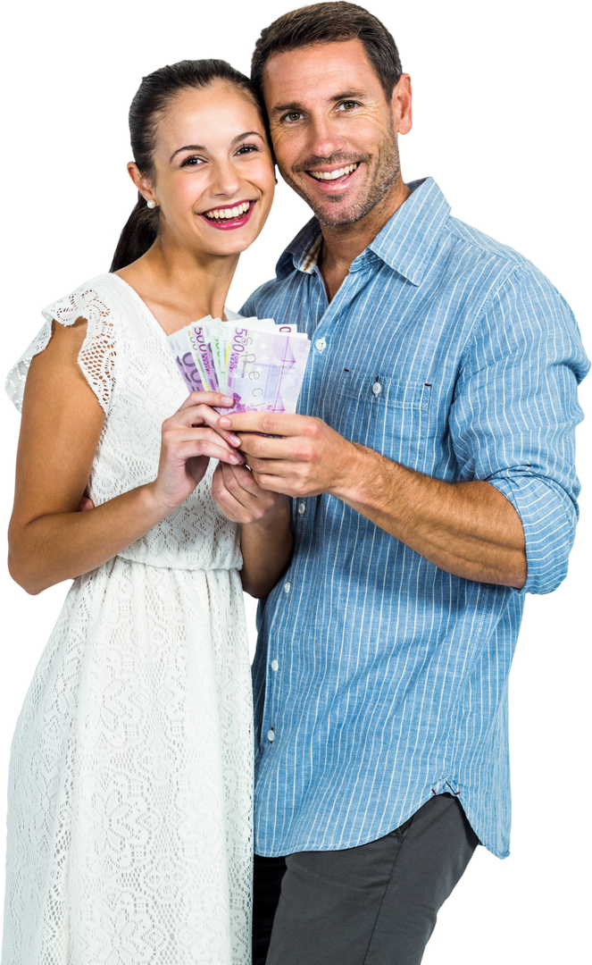 Transparent happy couple holding money, excited financial achievement - Download Free Stock Images Pikwizard.com