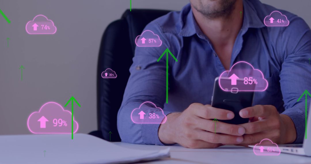 Man Engaging with Cloud Technology on Smartphone