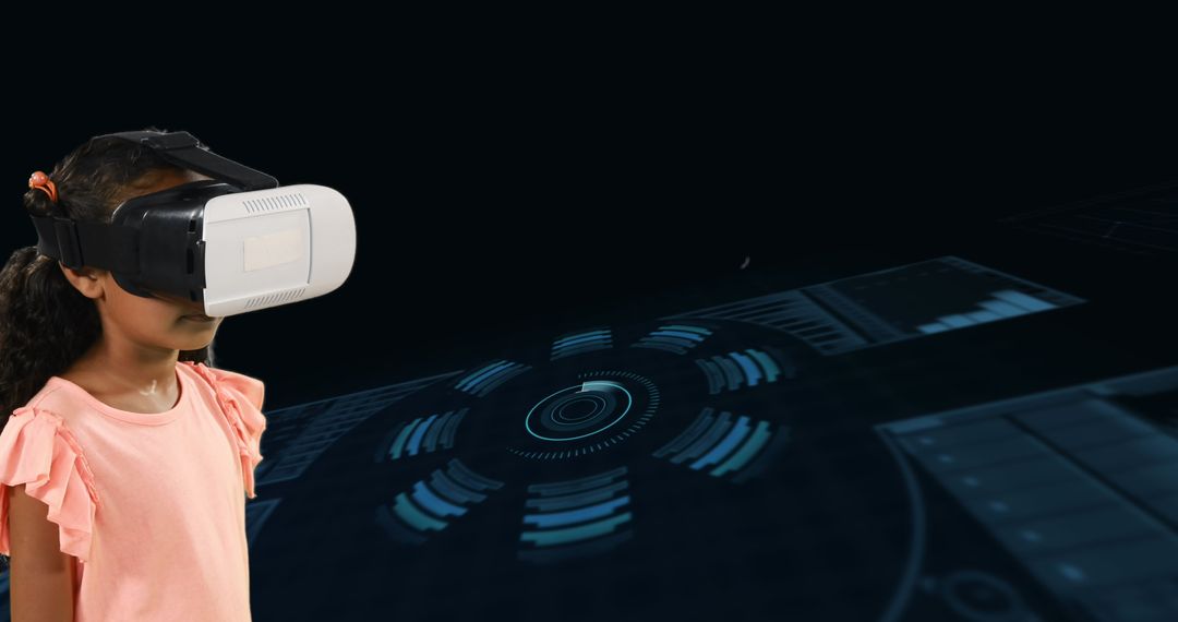 Child Exploring Virtual Reality with Futuristic Digital Interface