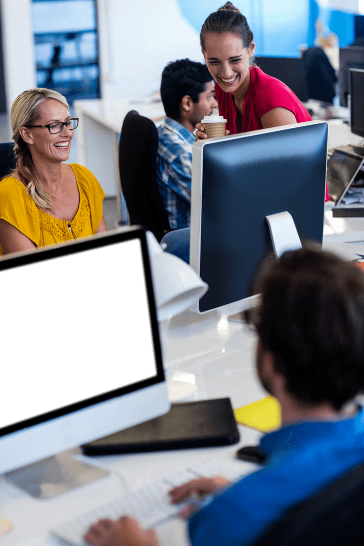 Joyful Collaboration in Modern Office Bright Environment