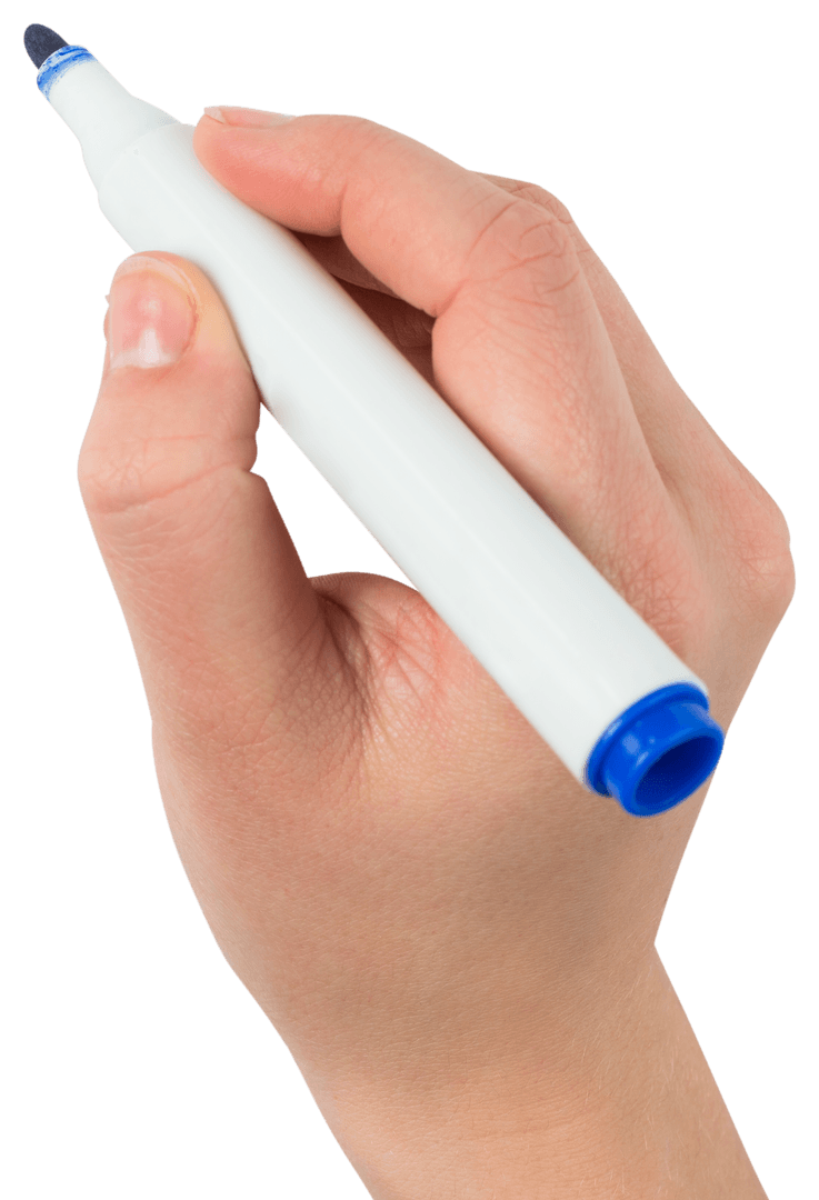 Transparent Hand Holding Blue Marker for Writing Close-Up