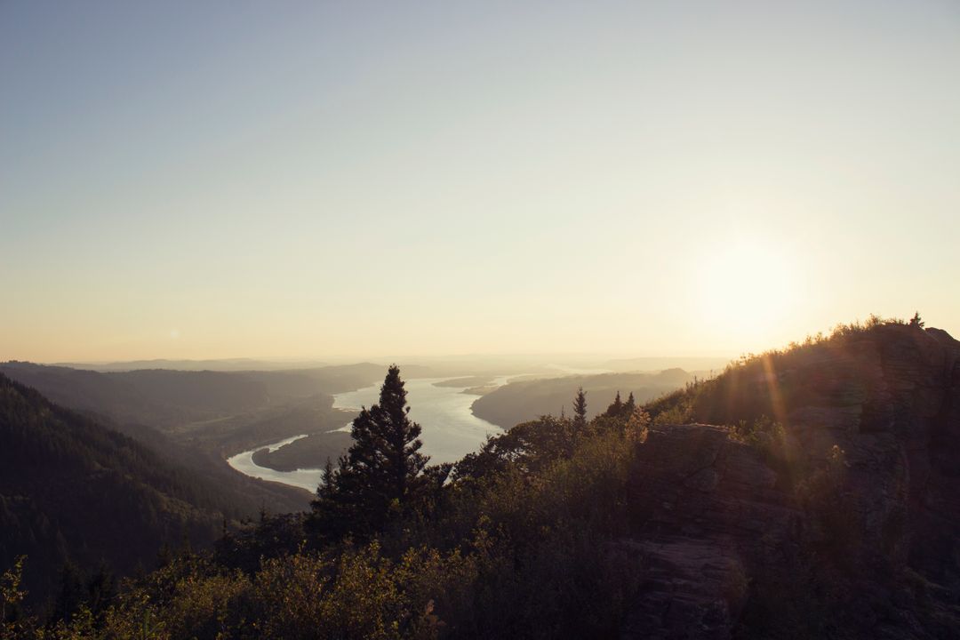 Sunset Over Majestic River and Mountain Landscape - Free Images, Stock Photos and Pictures on Pikwizard.com