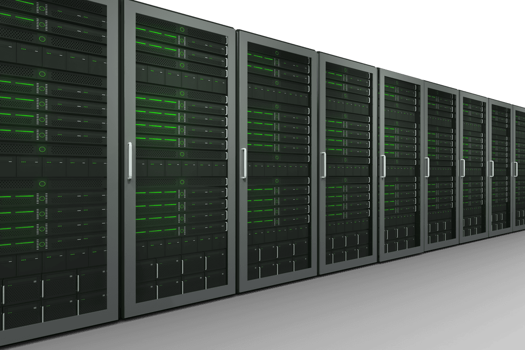 Transparent Illustration of Modern Server Room with Digital Networks