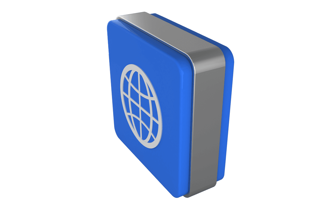 Transparent Blue 3D Globe Symbol on Square Brick Design