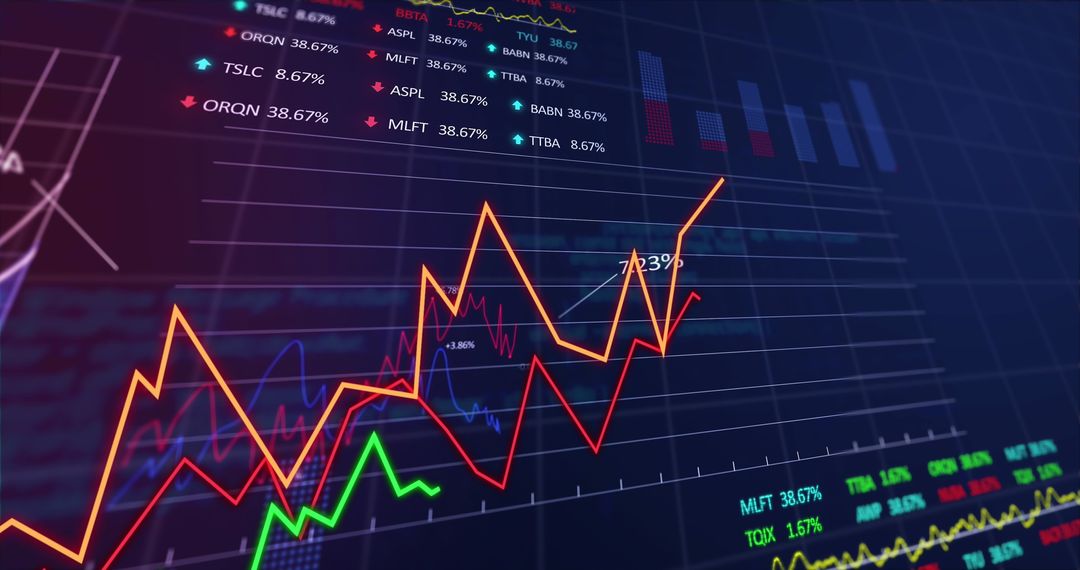 Dynamic Financial Data Charts on Dark Digital Background