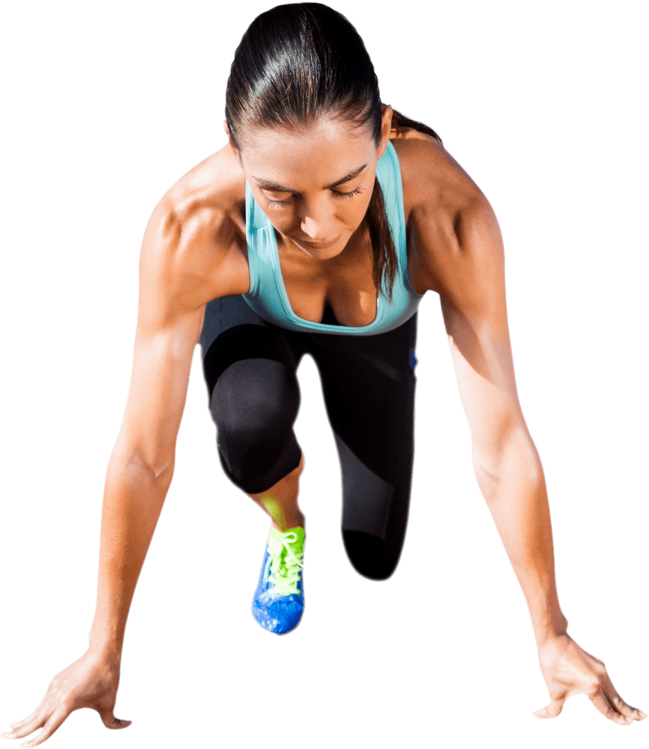 Transparent Background Female Runner Sprint Start Pose