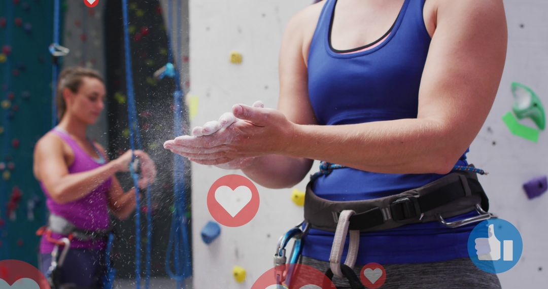 Women Rock Climbing with Digital Social Media Icons - Free Images, Stock Photos and Pictures on Pikwizard.com