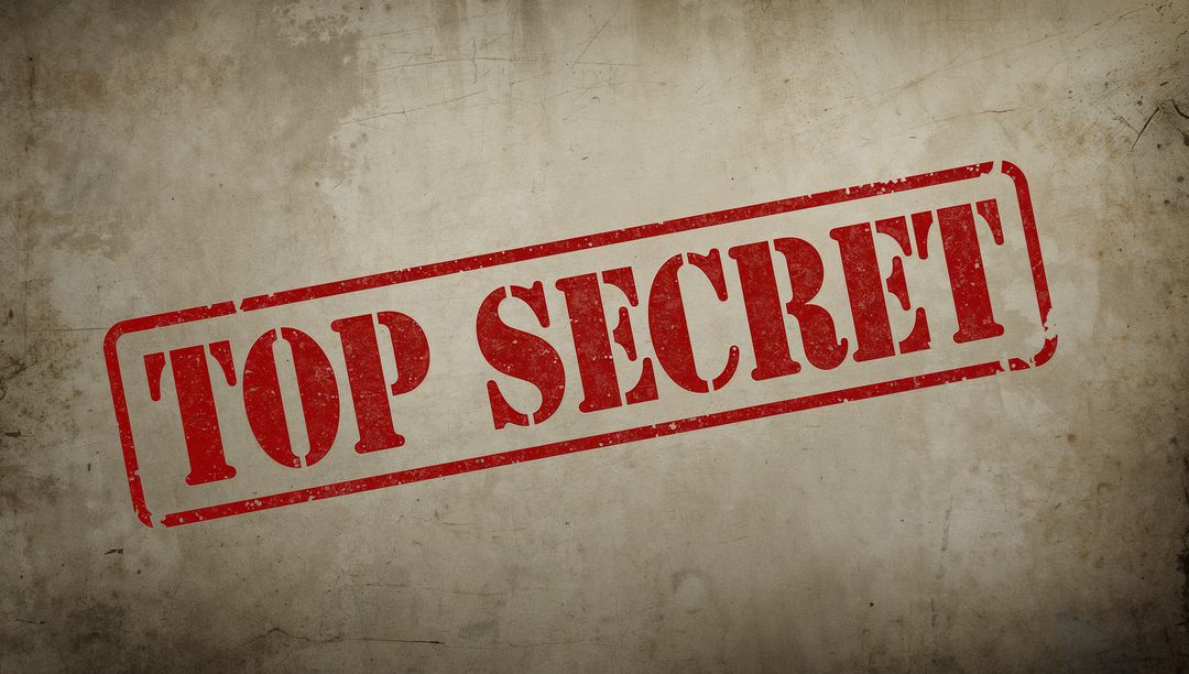 Diagonal Red TOP SECRET Stamp on Weathered Parchment Background for Confidential Concept