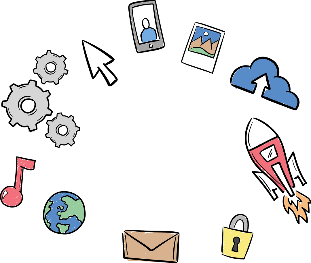 Colorful Digital Icons Circling on Transparent Background Concept