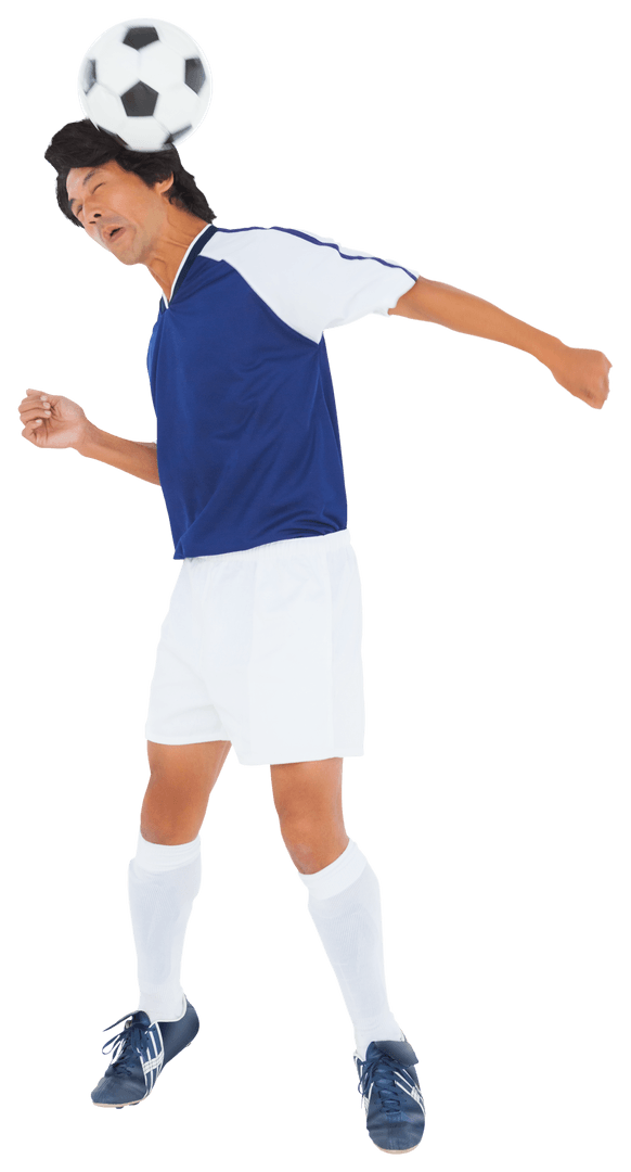 Soccer Player Heading Ball in Action, Transparent Background
