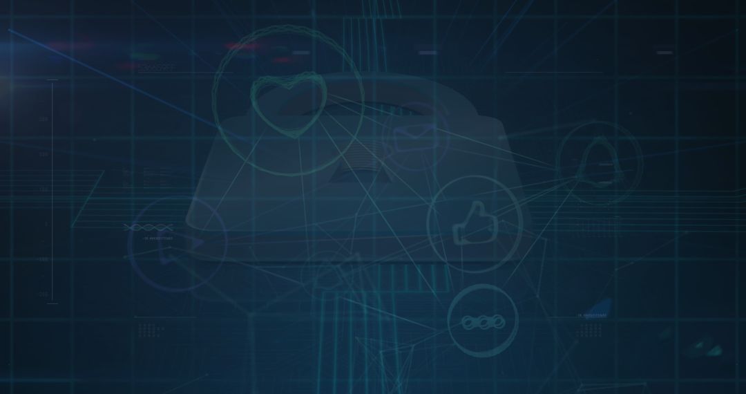 Abstract Digital Network with Social Media Interaction Icons