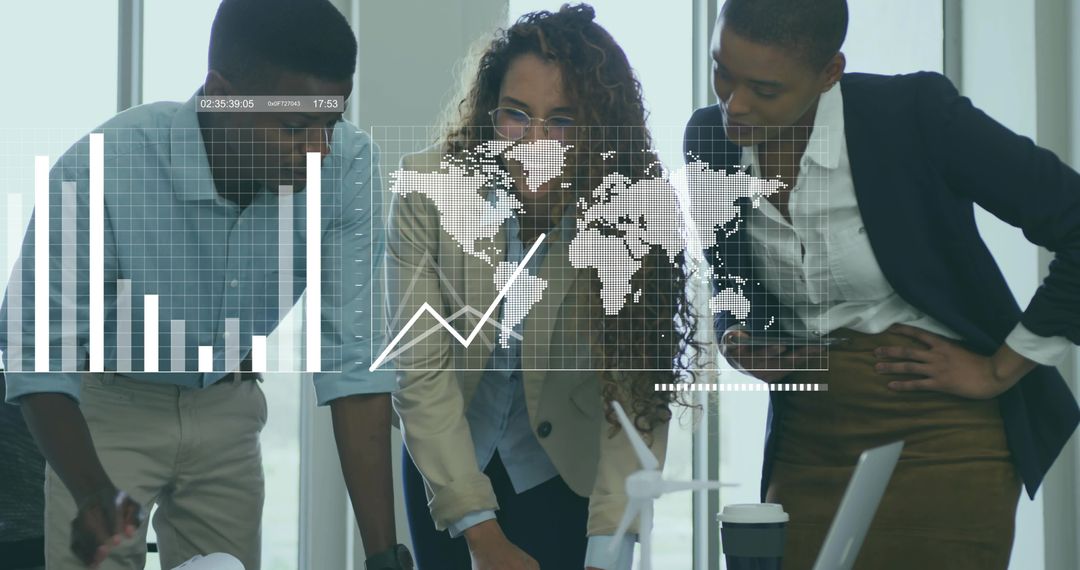 Diverse Team Analyzing Global Renewable Energy Data