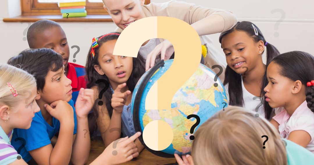 Curious Diverse Schoolchildren Exploring a Globe in Classroom