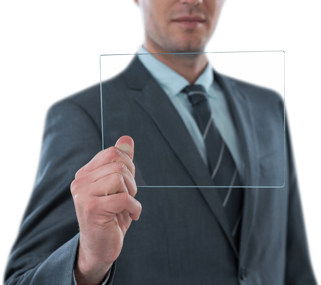 Businessman Interacting with Transparent Digital Tablet