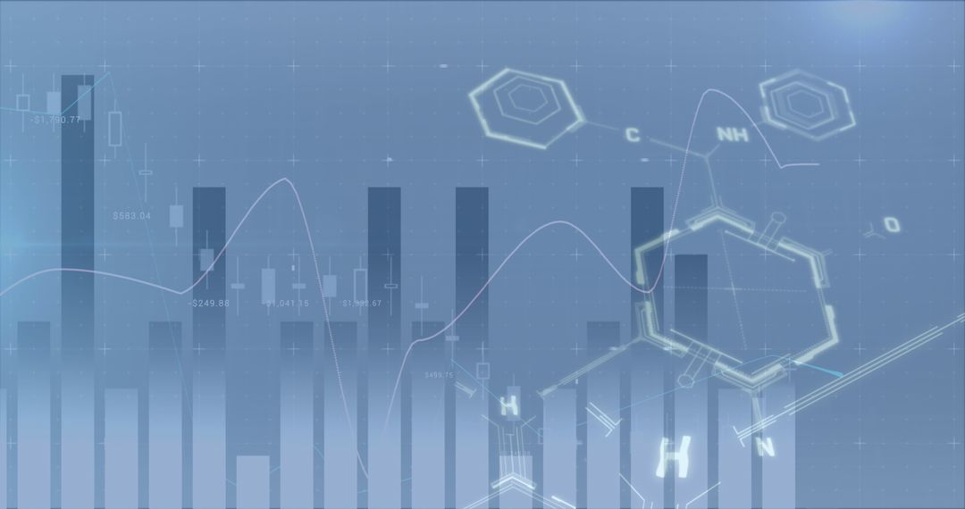 Financial and Chemical Structural Analysis Overlaid on Digital Interface