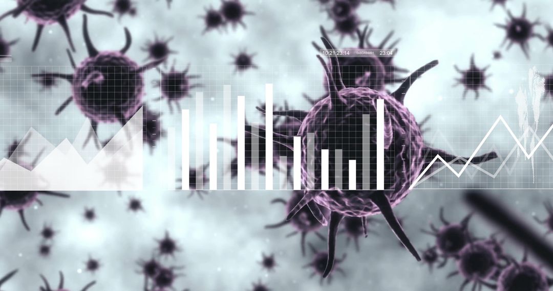 Virus Particle Floating in Digital Data Overlay Interface