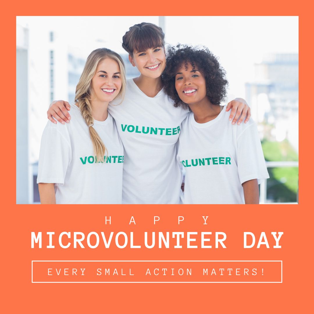 Happy Microvolunteer Day Celebration With Smiling Friends - Download Free Stock Templates Pikwizard.com