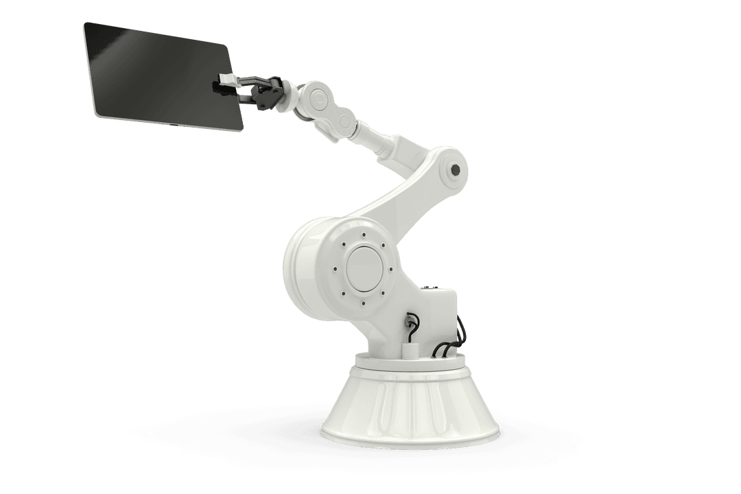 Transparent Robot Arm Holding Digital Tablet, Futuristic Technology