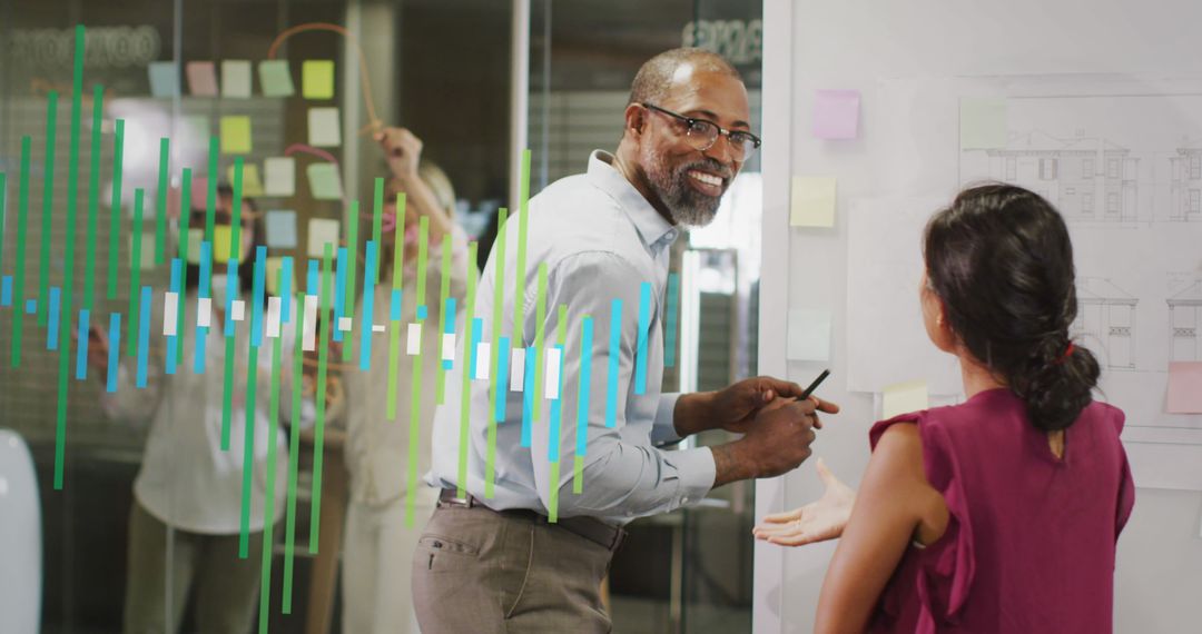 Diverse Team Collaborating on Global Business Strategy with Data Interface