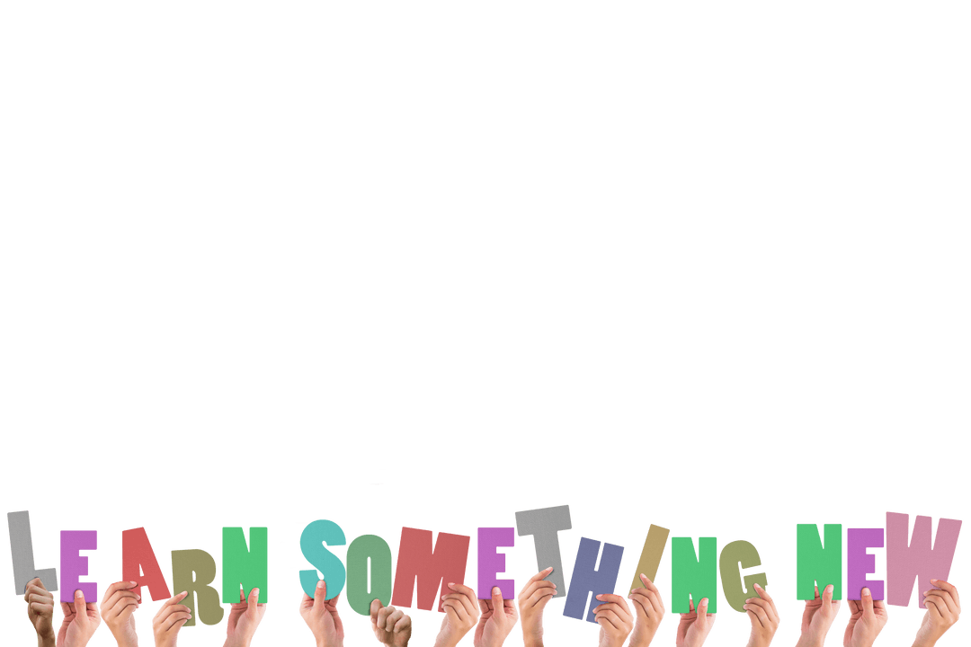 Transparent Hands Holding Colorful Words: Learn Something New