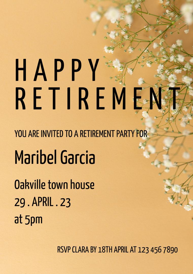Retirement Party Invitation with Flowers on Gold Background - Download Free Stock Templates Pikwizard.com