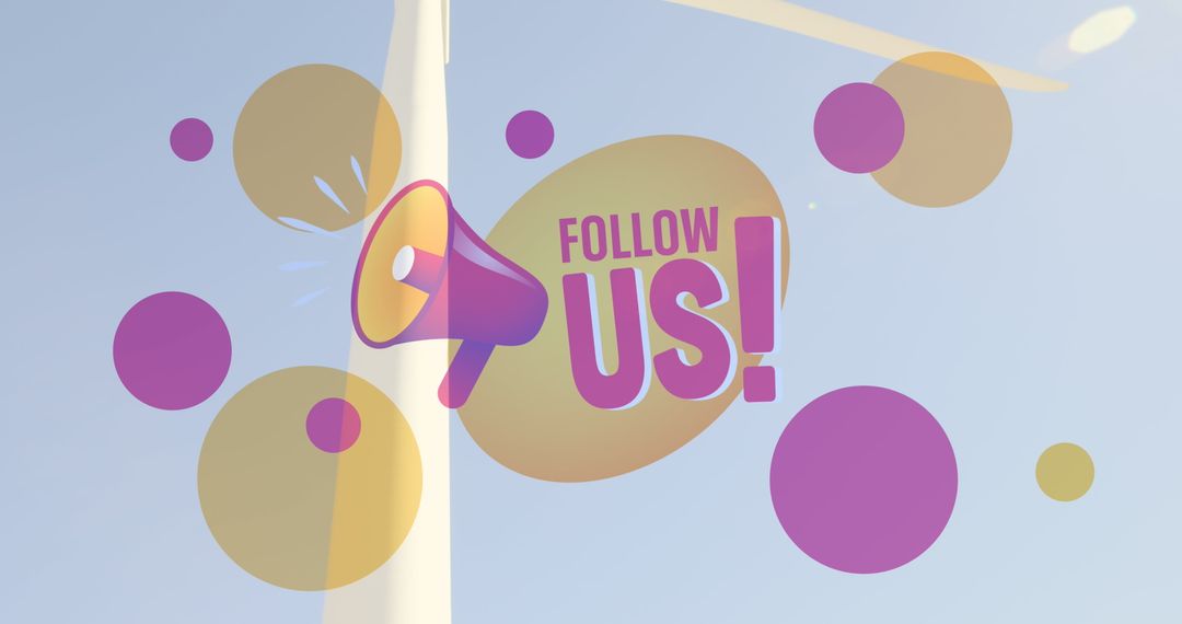 Colorful Social Media Promotion Graphic with Megaphone and Follow Us Message