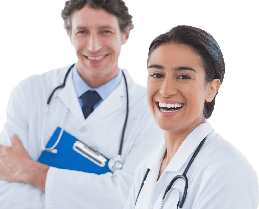 Smiling Diverse Doctors on Transparent Background Healthcare Theme