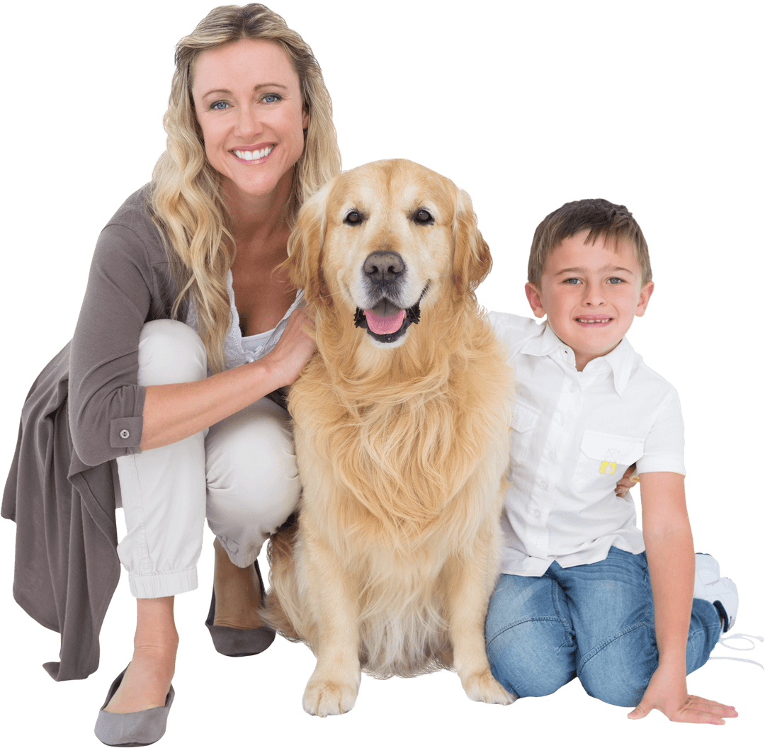 Transparent Family with Smiling Golden Retriever Portrait