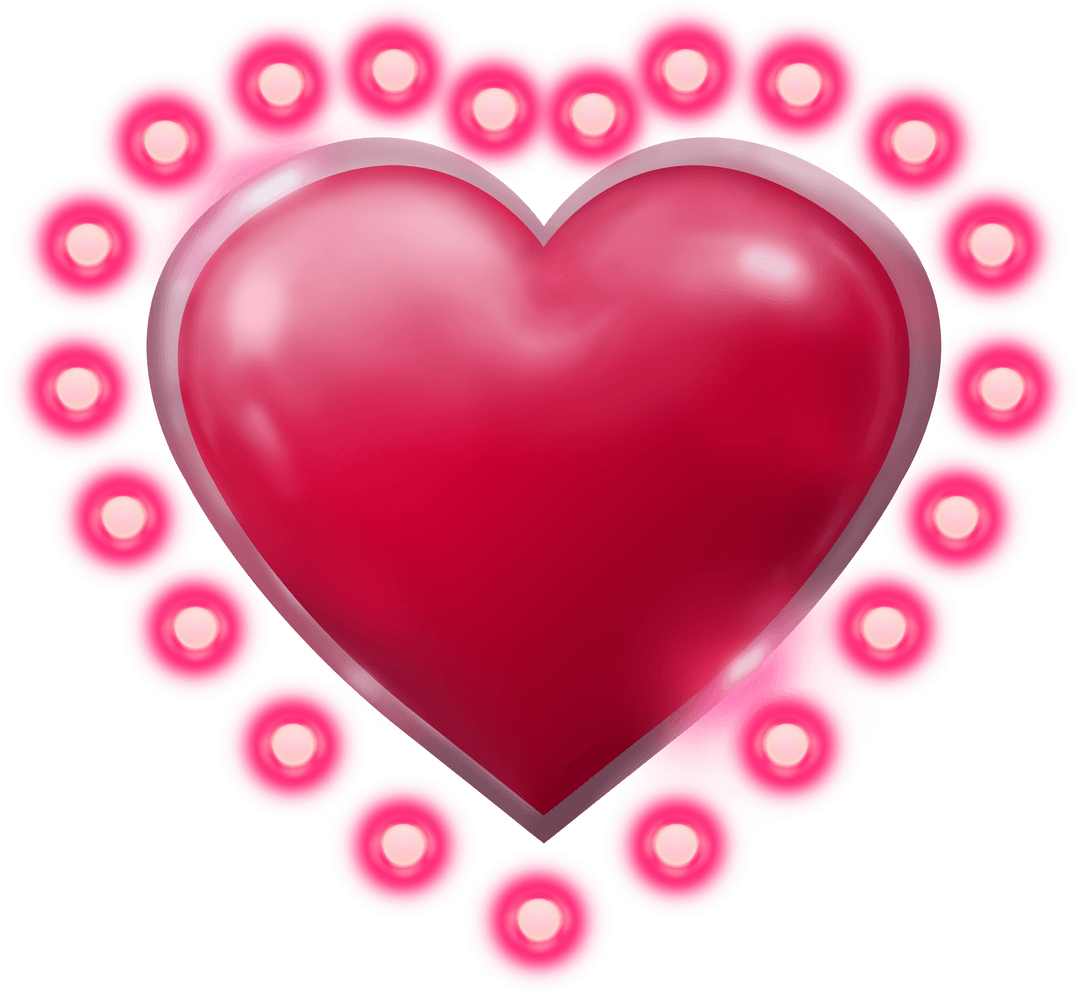 Pink Heart Surrounded by Lights on Transparent Background