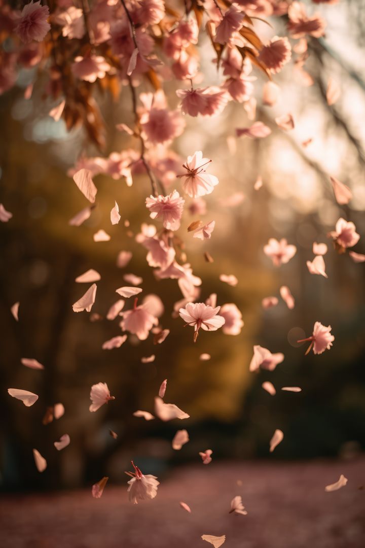 Close up of cherry blossoms falling off tree, created using generative ai technology - Free Images, Stock Photos and Pictures on Pikwizard.com