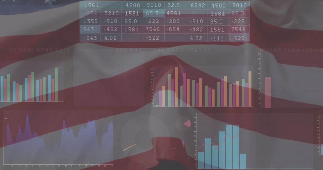 American Flag Overlaid with Financial Data Visualization - Free Images, Stock Photos and Pictures on Pikwizard.com