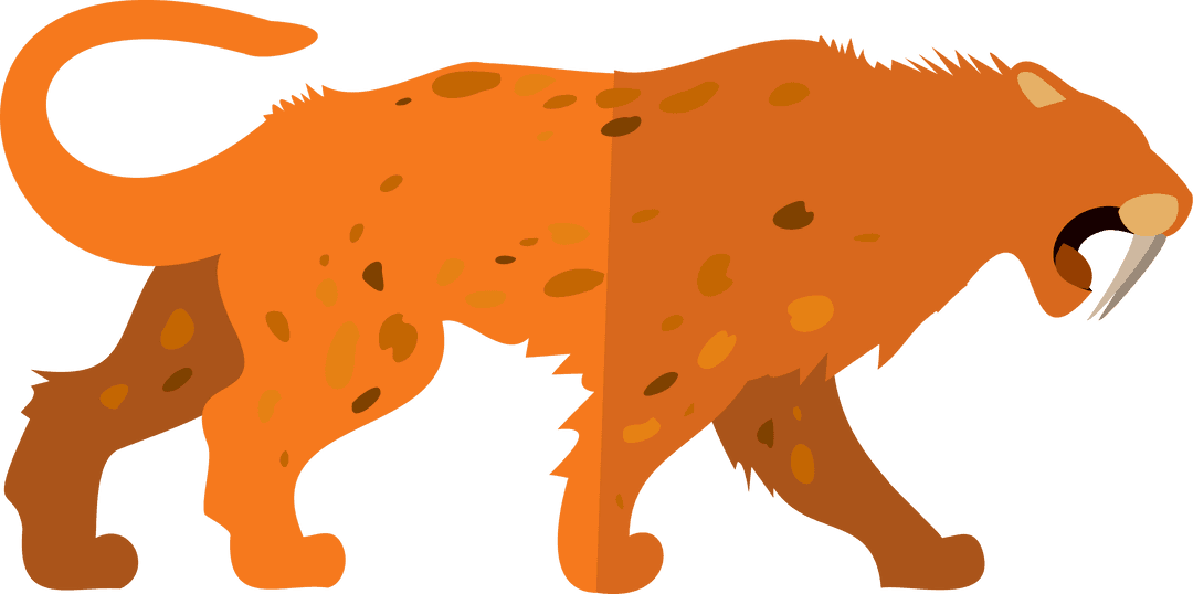 Prehistoric Saber-Toothed Cat Striding Transparent Background
