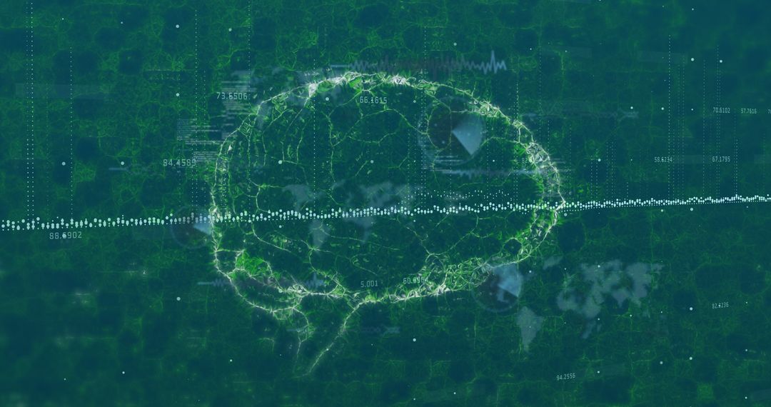 Human Brain Data Processing Illustration on Digital Interface