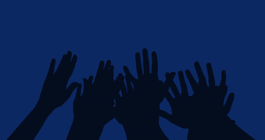 Silhouette of Raising Hands on Blue Background Concept