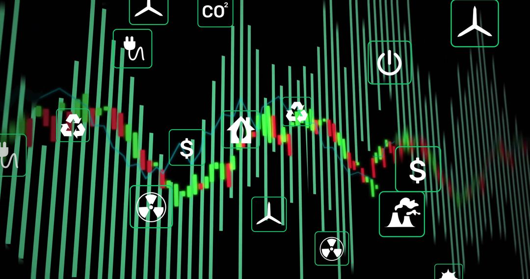Futuristic Energy Data Analytics with Green Power Icons on Black Interface