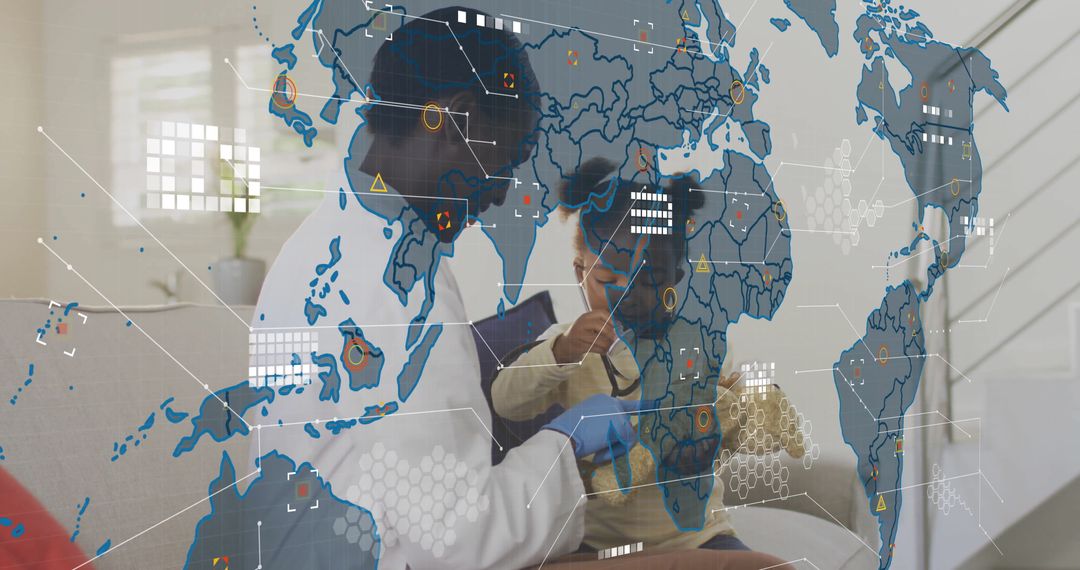 Healthcare Professional Treating Child at Home with Global Connectivity