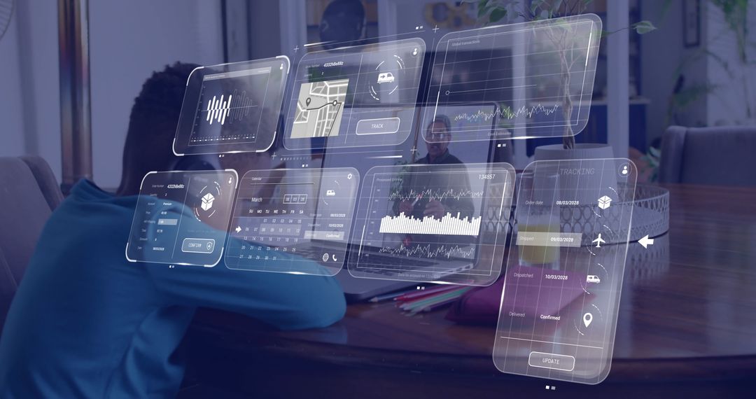 Interacting Senior Man with Digital Interfaces in Home Office