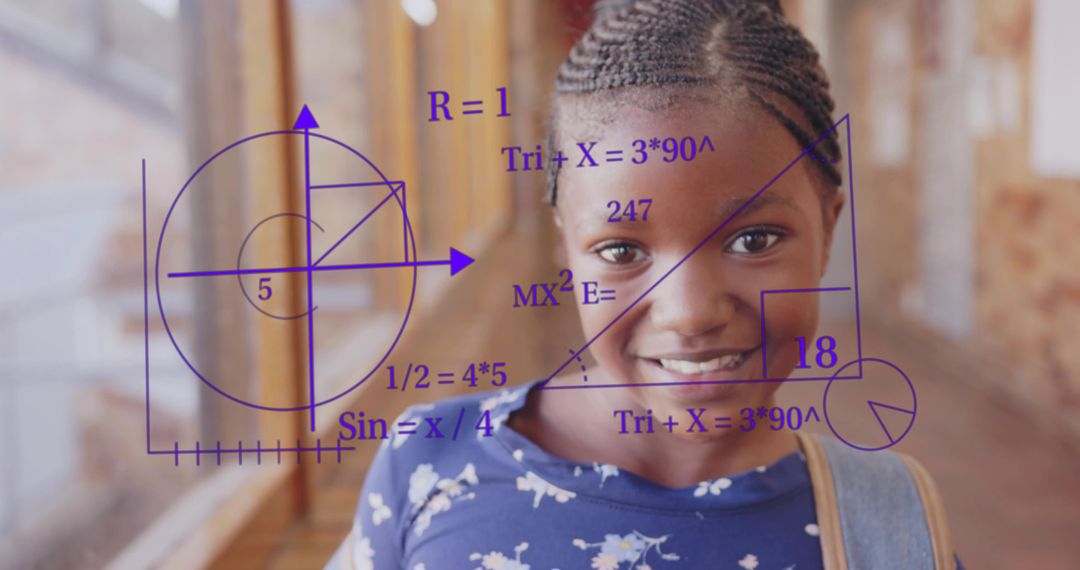 Smiling Student Exploring Mathematical Concepts in Hallway
