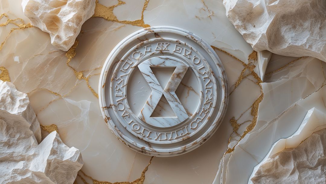Elegant Marble Medallion with Hourglass Design on Stone Background