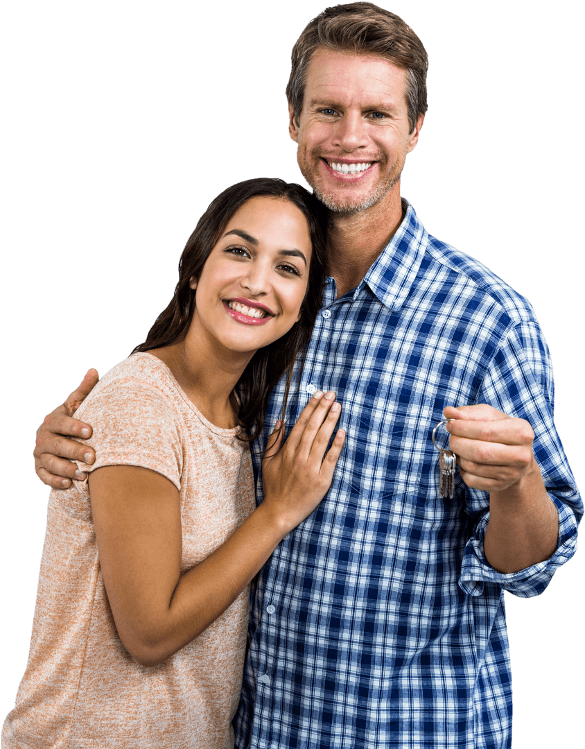 Happy Couple Holding Keys in Transparent Background