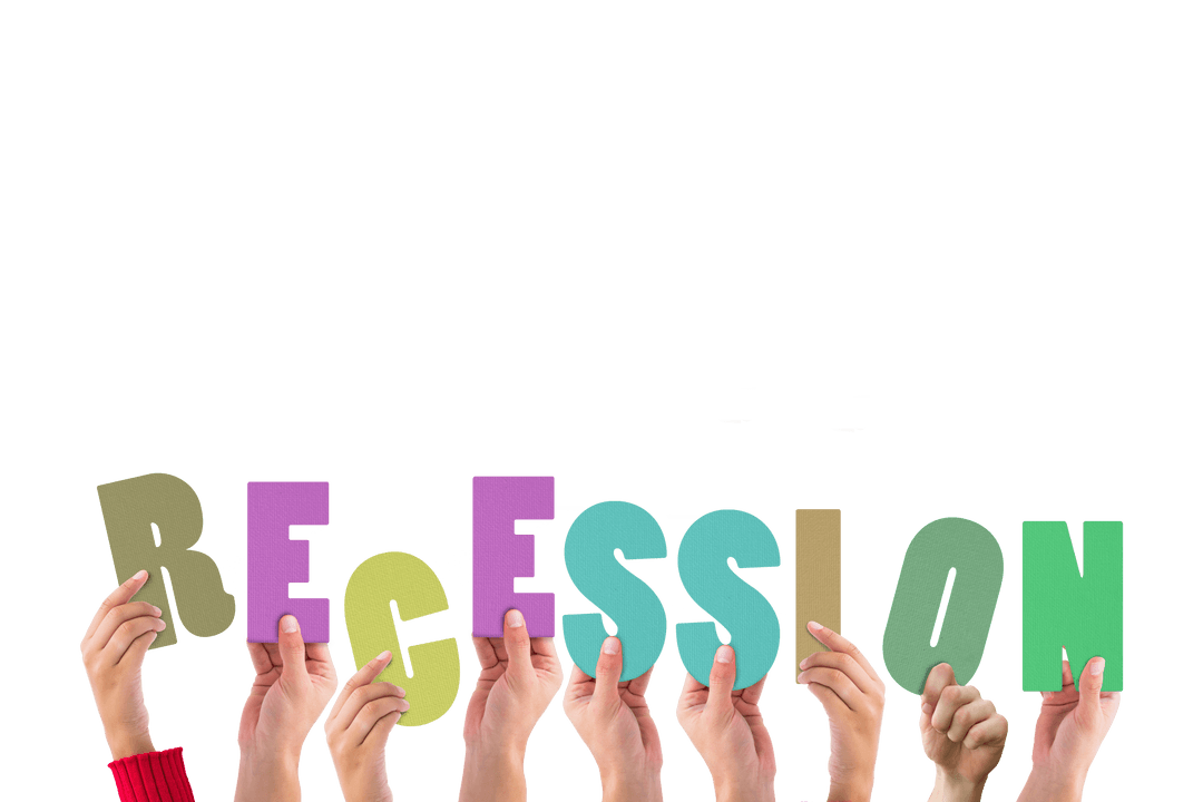 Hands Holding Recession Sign on Transparent Background