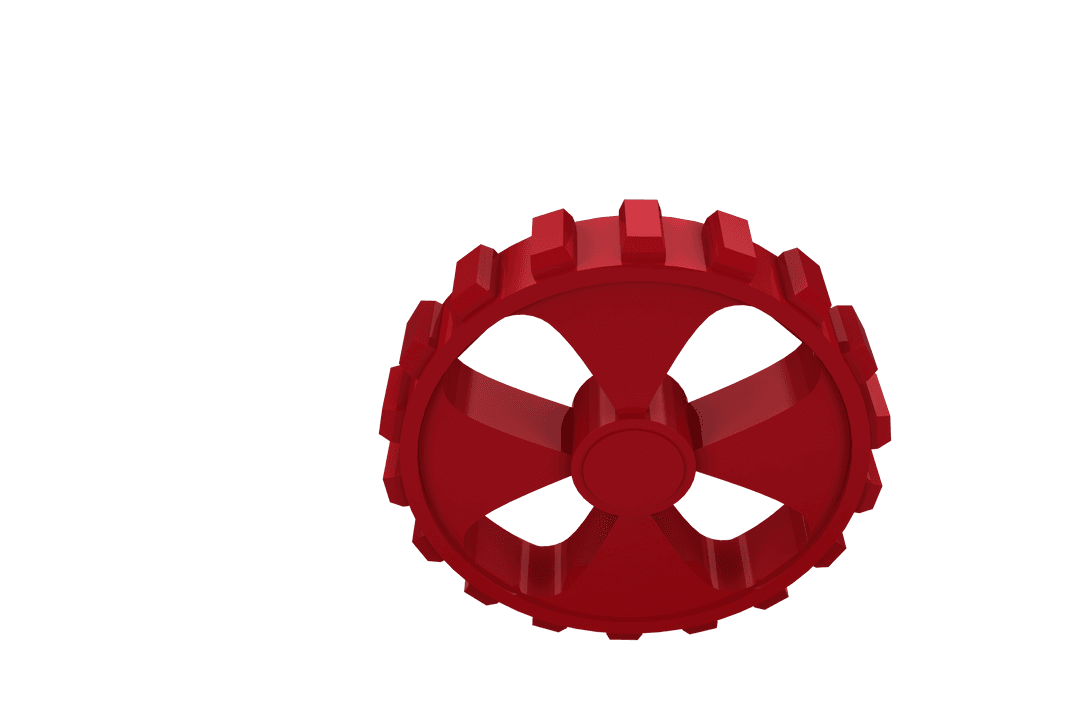Reflective Red Gear Wheel on Transparent Background
