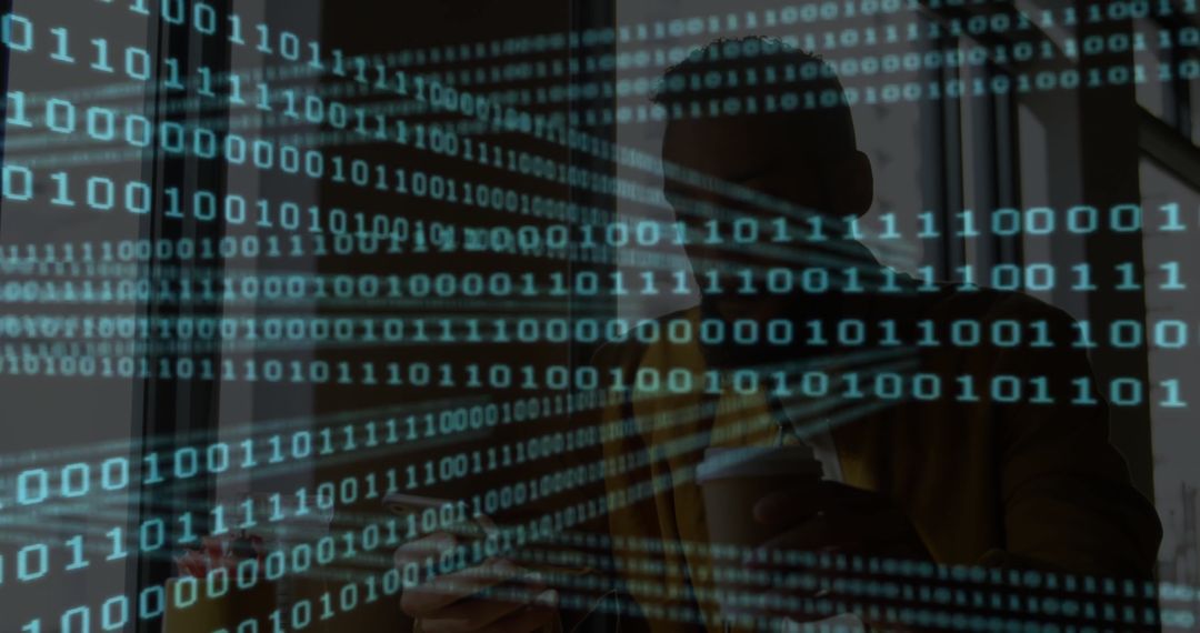 Man Interacting with Technology in Modern Cafe Setting