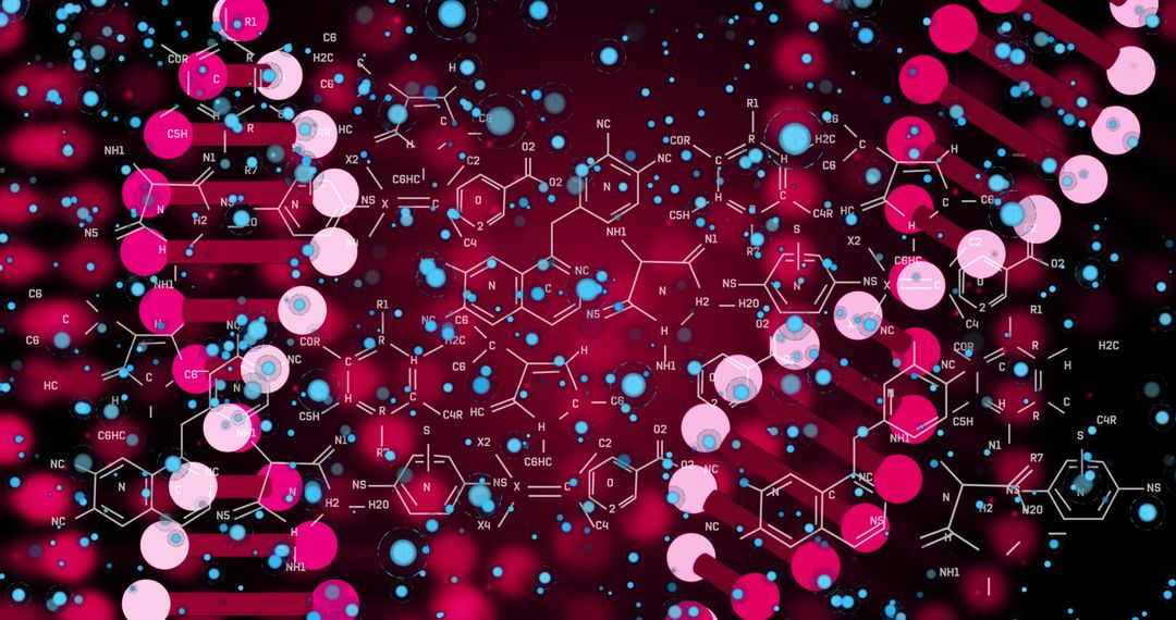 Digital DNA Strand with Molecule Patterns in Futuristic Interface