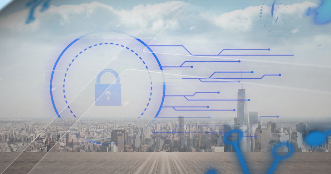 Digital Data Security Interface Over Urban Cityscape
