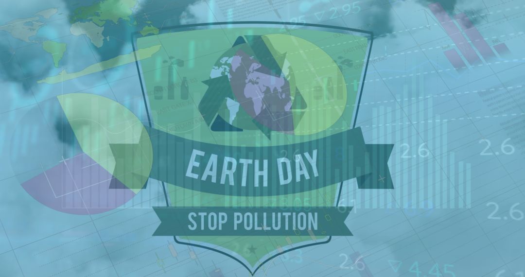 Earth Day Emblem with Globe and Data Analysis Graphics
