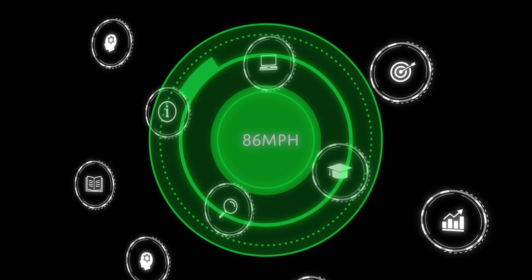 Digital Data Interface with Speedometer and Technology Icons